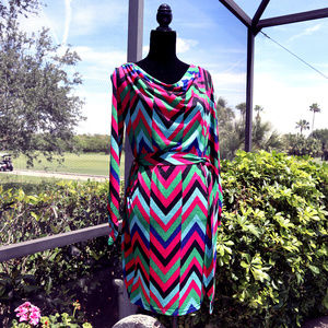 Forever 21 Multi-Color Zig Zag Belted Dress